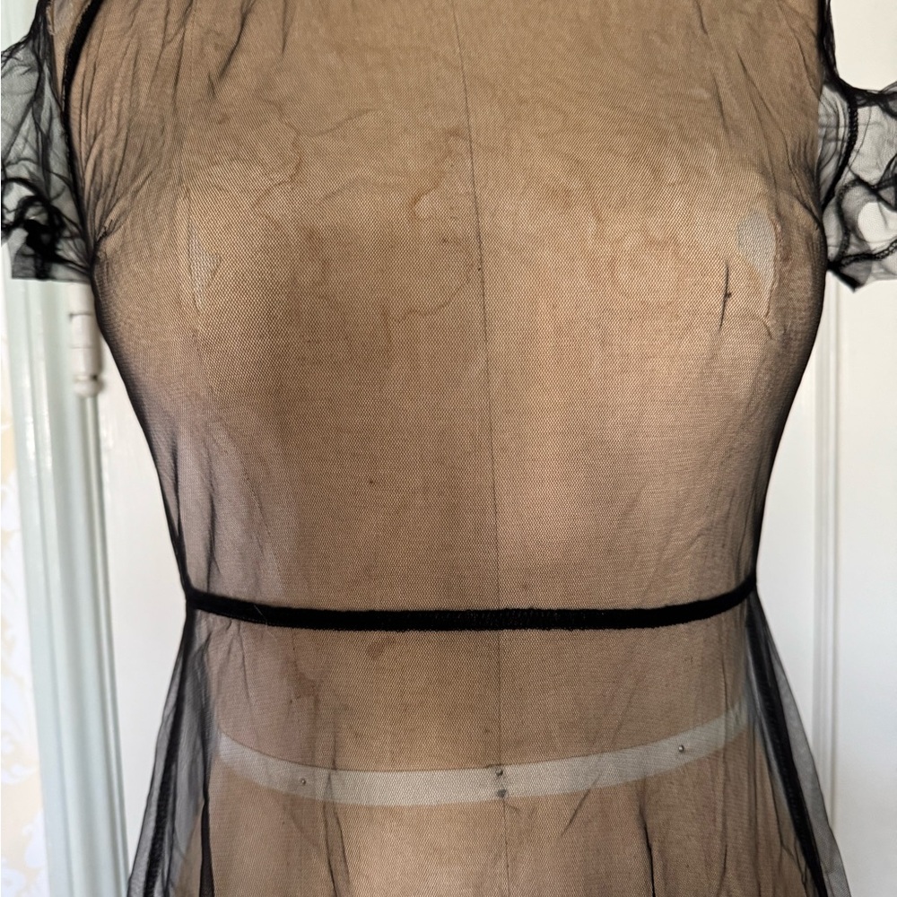 Elegant Black and Floral Mesh Embroidered Dress - Picture 3 of 7